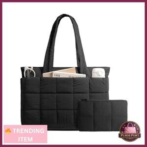 Puffer Tote Bag Large Quilted Carry on Travel Bag with Zipper